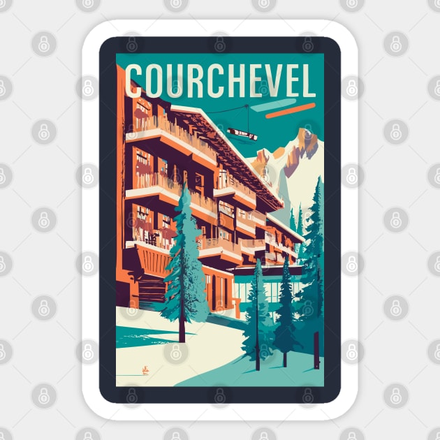 A Vintage Travel Art of Courchevel - France Sticker by goodoldvintage